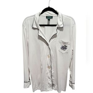 Lauren Ralph Lauren White Embroidered  Sleepwear Shirt